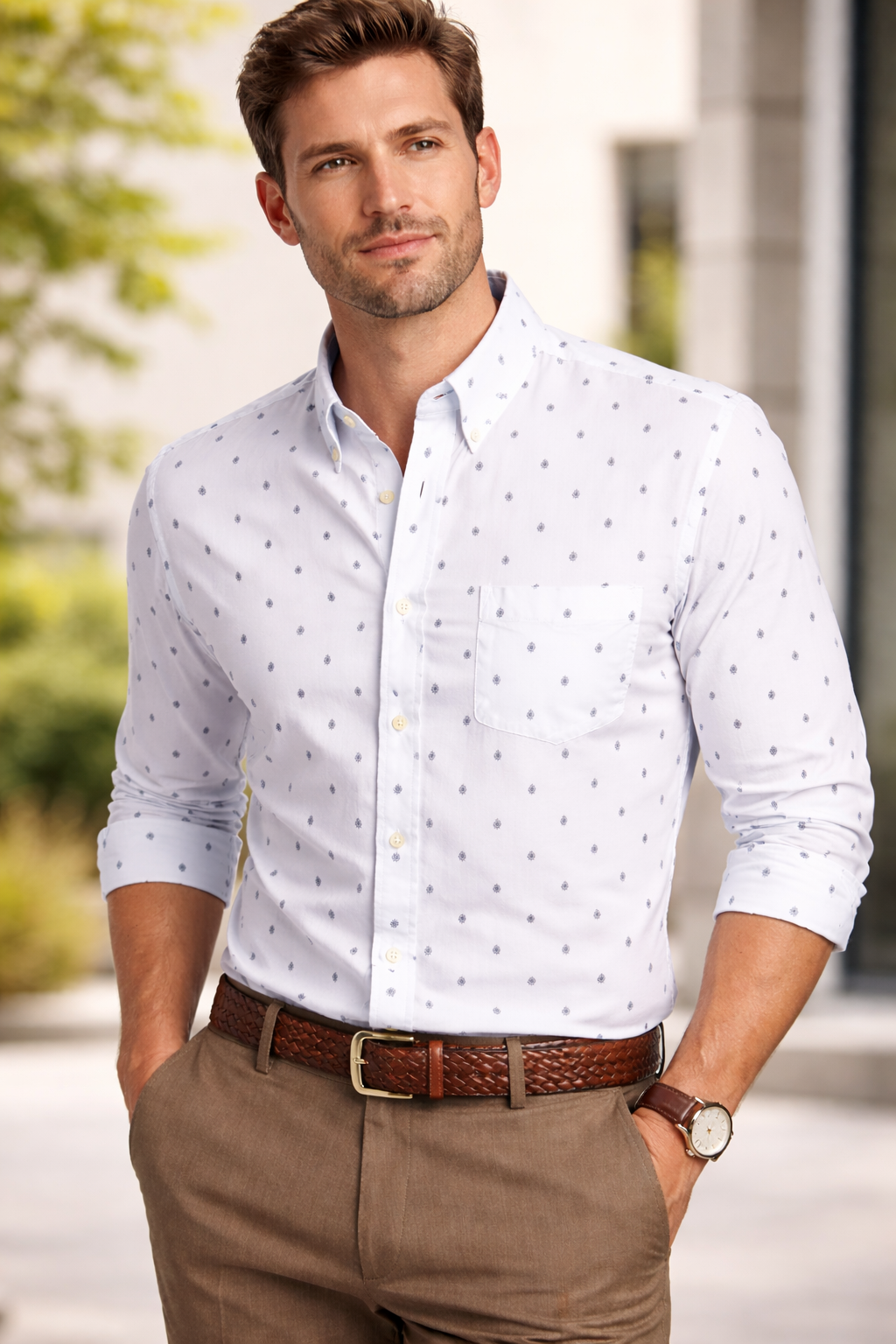 Confident look in patterned shirt White Printed Casual Shirt - Image 1