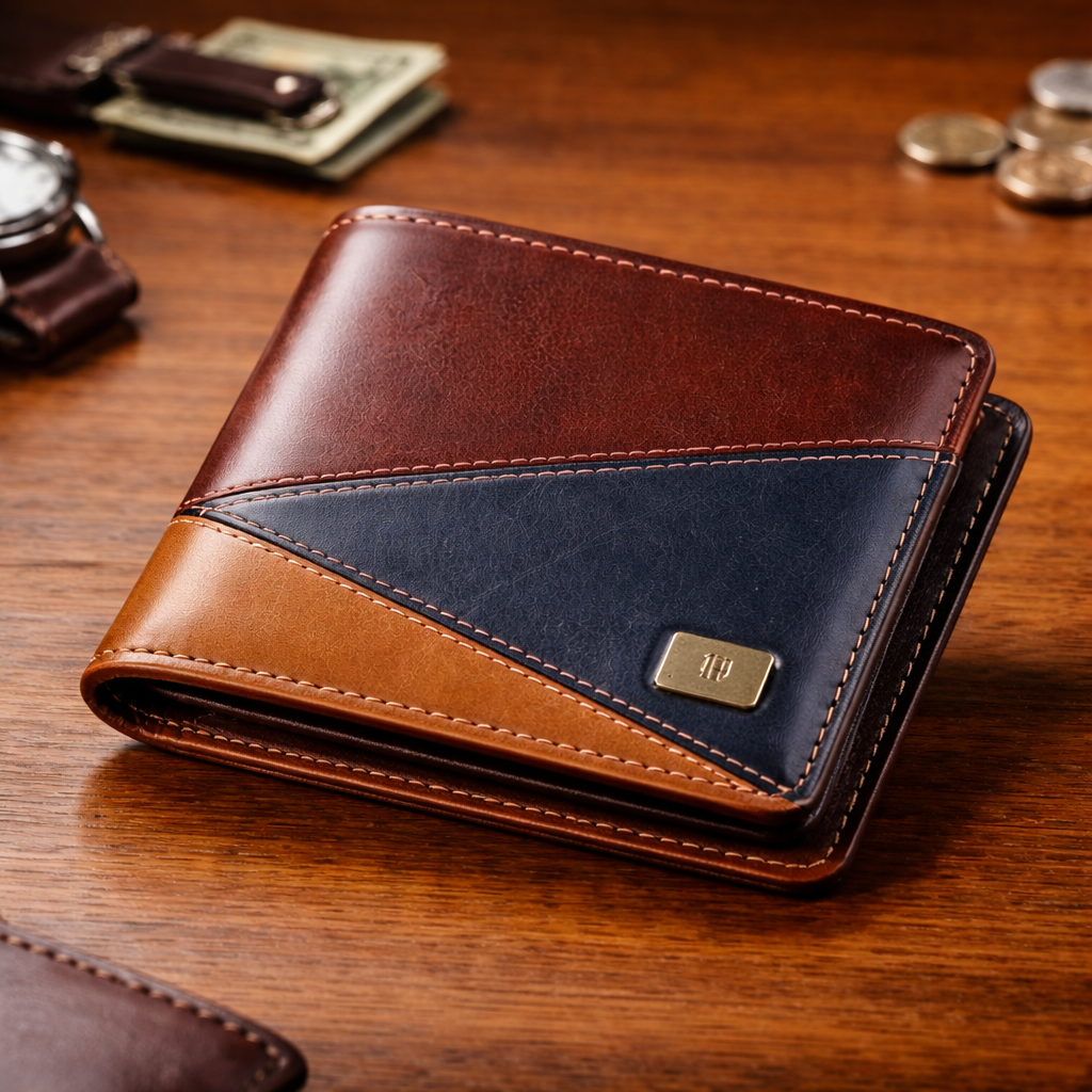 Elegant color-blocked leather wallet Color Block Notebook - Image 1