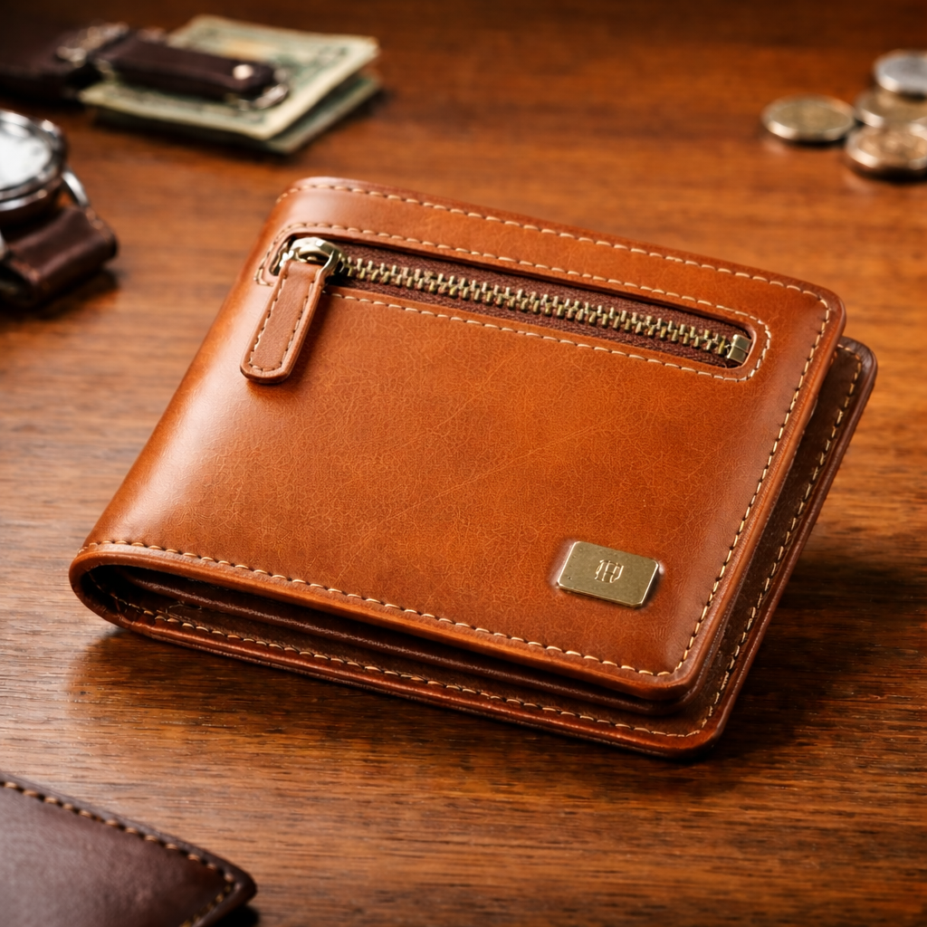 Elegant tan leather wallet close-up Classic Leather Wallet - Image 1